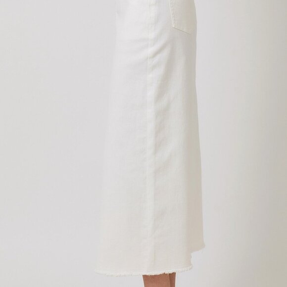 MYSTREE White Denim Maxi Skirt, Front Slit, Raw Hem - Picture 4 of 6